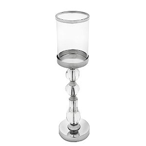 CASTIÇAL METAL CRISTAL/PRATEADO 12x45cm