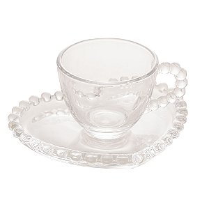 CJ 4 XÍCARAS CAFÉ CRISTAL C/PIRES CORAÇÃO PEARL 85ml