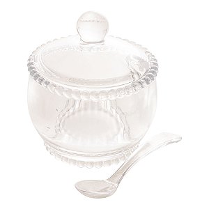 AÇUCAREIRO CRISTAL C/COLHER PEARL 10x8x7cm