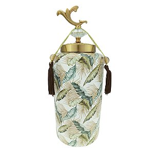 POTICHE DECORATIVO CERÂMICA FOLHAS 14x38cm