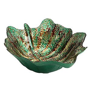 CENTRO DE MESA FOLHAGEM EM VIDRO L38,5XP33XA14CM COR VERDE