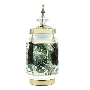 POTICHE DECORATIVO CERÂMICA FOLHAS 14x34cm