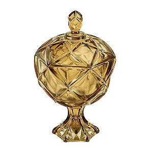 POTICHE BRUXELAS COM PE EM CRISTAL D17XA27CM AMBAR