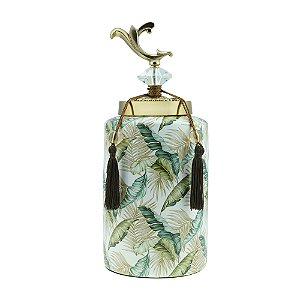POTICHE DECORATIVO CERÂMICA FOLHAS 17x32cm