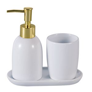 CJ 3PC P/BANHEIRO DE CERÂMICA LONDRES BRANCO E DOURADO