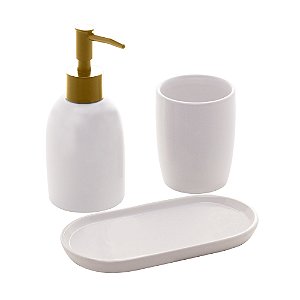 CJ 3PC P/BANHEIRO DE CERÂMICA PARIS BRANCO E DOURADO