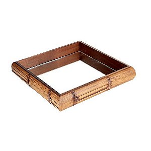 BANDEJA QUADRADA DE MADEIRA BAMBOO L27XP27XA5CM COR MARROM