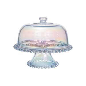 PRATO P/BOLO CRISTAL C/PÉ E TAMPA PEARL RAINBOW 31x25cm