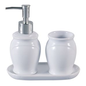 CJ 3PC P/BANHEIRO DE CERÂMICA PARIS BRANCO E PRATEADO