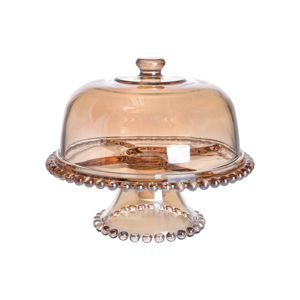 PRATO P/BOLO CRISTAL C/PÉ E TAMPA PEARL ÂMBAR 31x25cm