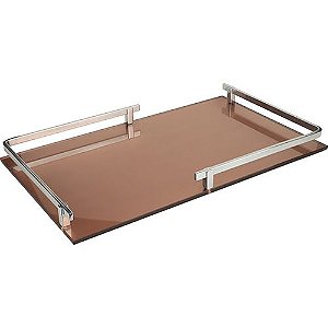 BANDEJA COSMOPOLITAN RETANGULAR VIDRO ALCA ACO INOX 50X30X4