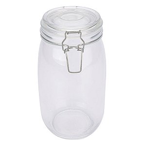 PORTA MANTIMENTO REDONDO EM VIDRO LISO COM TAMPA E TRAVA 1,5L D10,5XA21,5CM