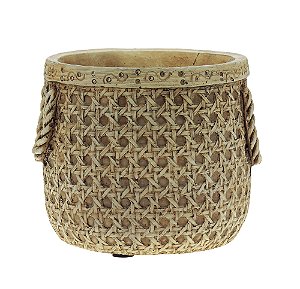 VASO DECORATIVO CIMENTO PALHA 16x15x13cm