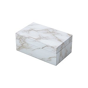 PORTA JOIAS DE VIDRO MÁRMORE MARROM E BRANCO 13x21x8,5cm