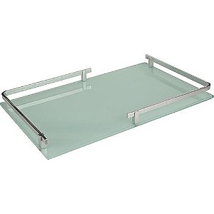 BANDEJA COSMOPOLITAN RETANGULAR VIDRO ALCA ACO INOX 40X25X4