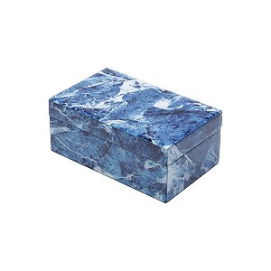 PORTA JOIAS DE VIDRO MÁRMORE AZUL E BRANCO 13x21x8,5cm