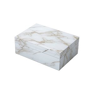 PORTA JOIAS DE VIDRO MÁRMORE MARROM E BRANCO 24,5x17,5x9cm