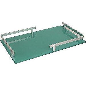 BANDEJA COSMOPOLITA RETANGULAR VIDRO ALCA ACO INOX 40X25X4CM