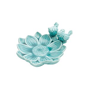DECOR DE CERÂMICA GÉRBERA AZUL C/PÁSSARO 15x14x7cm