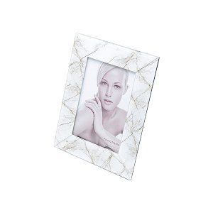 PORTA RETRATO DE VIDRO MÁRMORE MARROM E BRANCO 10x15cm