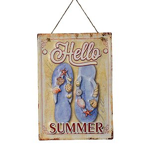 PLACA DECORATIVA BEACH HELLO EM FERRO L28XA40CM