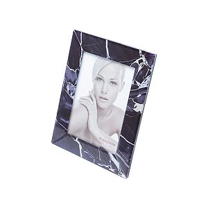 PORTA RETRATO DE VIDRO MÁRMORE PRETO E BRANCO 10x15cm