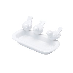 DECOR C/PÁSSAROS DE CERÂMICA BRANCO 20x14x7cm