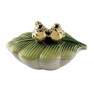 CENTRO MESA PASSARO FOLHAGEM PORCELANA 14X8,5X8,5CM