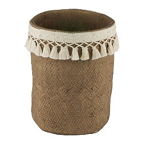 VASO DECORATIVO CIMENTO TASSEL PALHA 20x19x27cm
