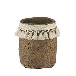 VASO DECORATIVO CIMENTO TASSEL PALHA 17x21cm