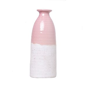 VASO DECORATIVO PORCELANA ROSA/CINZA 9x20cm