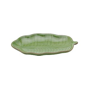 PRATO DECORATIVO DE CERÂMICA BANANA LEAF VERDE 16x9x2cm