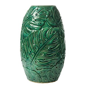 VASO DECORATIVO CERÂMICA FOLHA VERDE 19x31cm