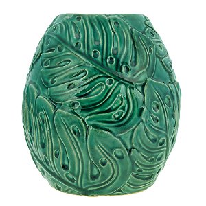 VASO DECORATIVO CERÂMICA FOLHA VERDE 19x21cm