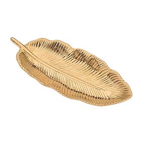 FOLHA DECORATIVA DE PORCELANA HELICONIA DOURADA 33,5X14,5cm