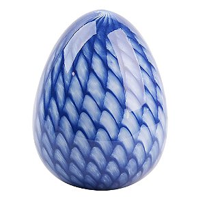 ENFEITE ELIPTICO EM VIDRO D11XA14,5 COR AZUL COBALTO