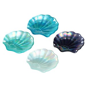 JG CENTRO MESA DEEP SEA CONCHAS 4 PECAS VIDRO 13X13X2CM AZUL