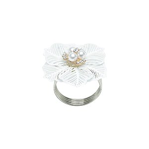 CJ 4 ANÉIS P/GUARDANAPO DE ZAMAC FLOWER BRANCO 5X5,5cm