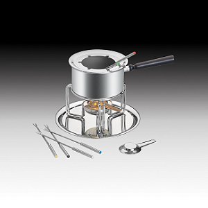 RECHAUD P/FONDUE DE AÇO INOX C/6 GARFOS E BANDEJA 28CM