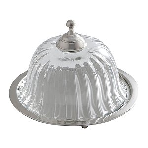PRATO DE AÇO INOX C/TAMPA DE VIDRO 13X11CM
