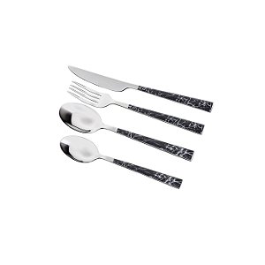 FAQUEIRO DE AÇO INOX 24 PCS C/CABO DE PLÁSTICO MARBLE PRETO