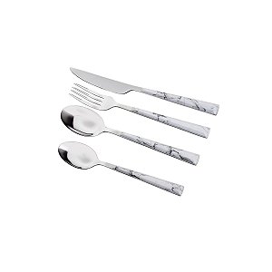 FAQUEIRO DE AÇO INOX 24 PCS C/CABO DE PLÁSTICO MARBLE BRANCO
