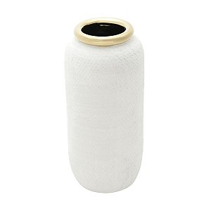 VASO DECORATIVO CERÂMICA DOURADO/BRANCO 12x24cm
