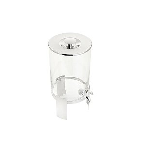 DISPENSER DE VIDRO C/SUPORTE E TAMPA DE AÇO INOX 18x36,5cm