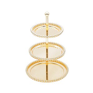 PORTA DOCES 3 ANDARES DE ZAMAC BALLS DOURADO 11/13/16x24,5cm
