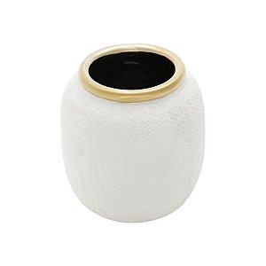 VASO DECORATIVO CERÂMICA DOURADO/BRANCO 16x8cm