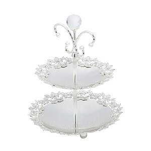 PORTA DOCES 2 ANDARES DE ZAMAC KING SILVER PLATED 21X21X23CM