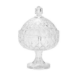 BOMBONIERE DE CRISTAL C/PÉ E TAMPA ANGÉLICA 22X32,5CM