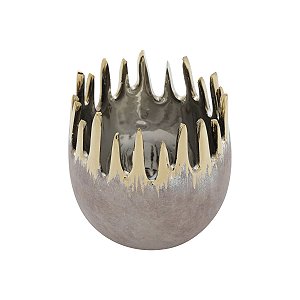 VASO DECORATIVO CERÂMICA DOURADO/MARROM 14x14cm