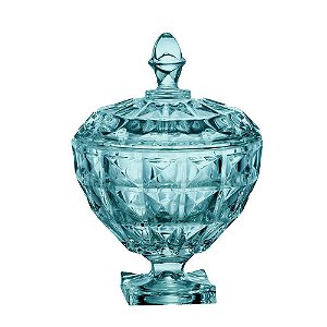 POTICHE AQUAMARINE COM PE EM CRISTAL  D17,5XA25CM COR AZUL TURQUESA